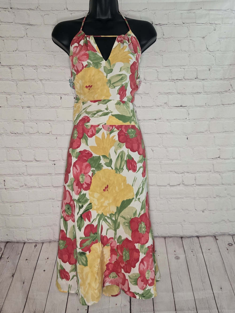 LOFT Silk Bright Floral Halter Mini Dress 6 Bloomcore Whimsical Garden Wedding